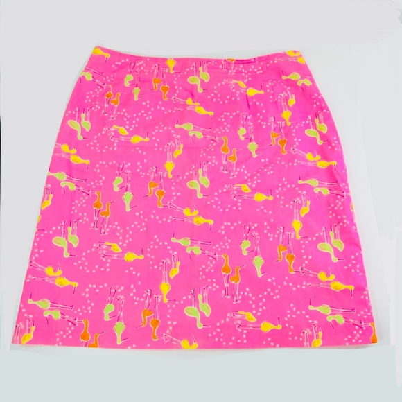 Lilly Pulitzer Pink Yellow Green Beachcomber Bird Print Rare Vintage Skirt - Picture 1 of 13